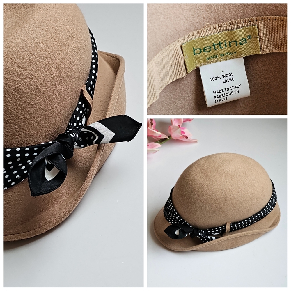 Bettina Raffaello Bettoni 100% Wool Made In Italy Brown Fedora Hat Ribbon Bow